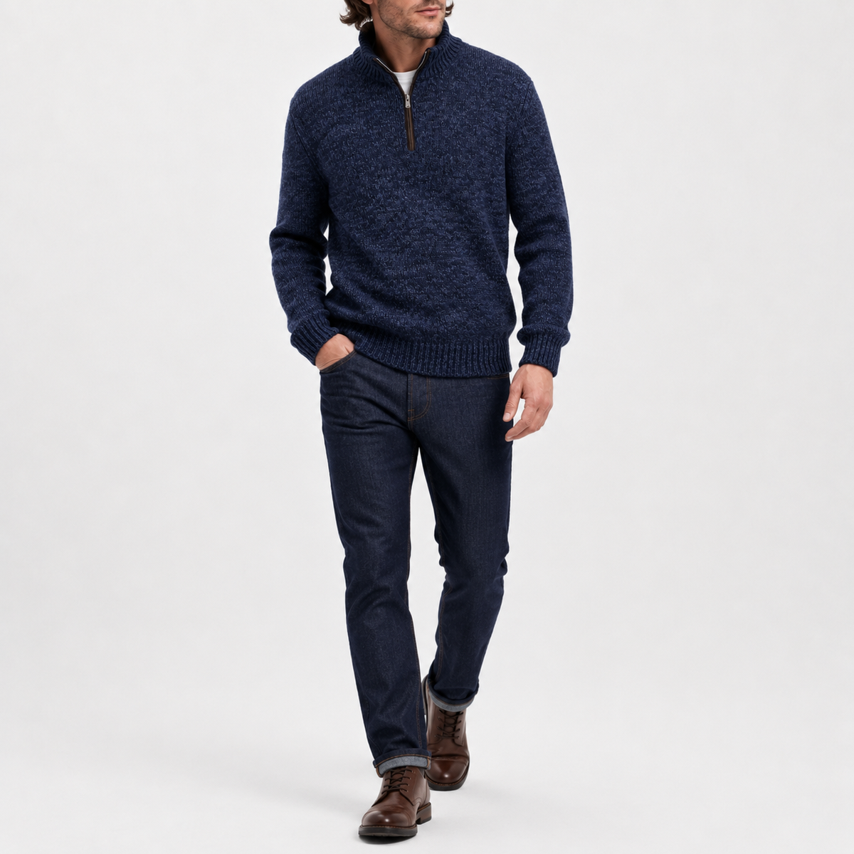 Men’s Quarter Zip Jumper – Long Sleeve Lapel Collar Casual Pullover