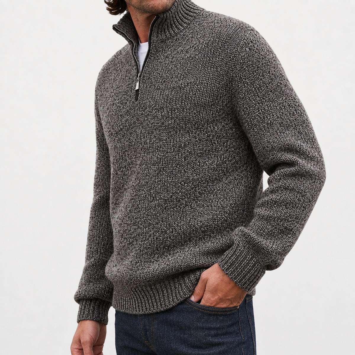 Men’s Quarter Zip Jumper – Long Sleeve Lapel Collar Casual Pullover