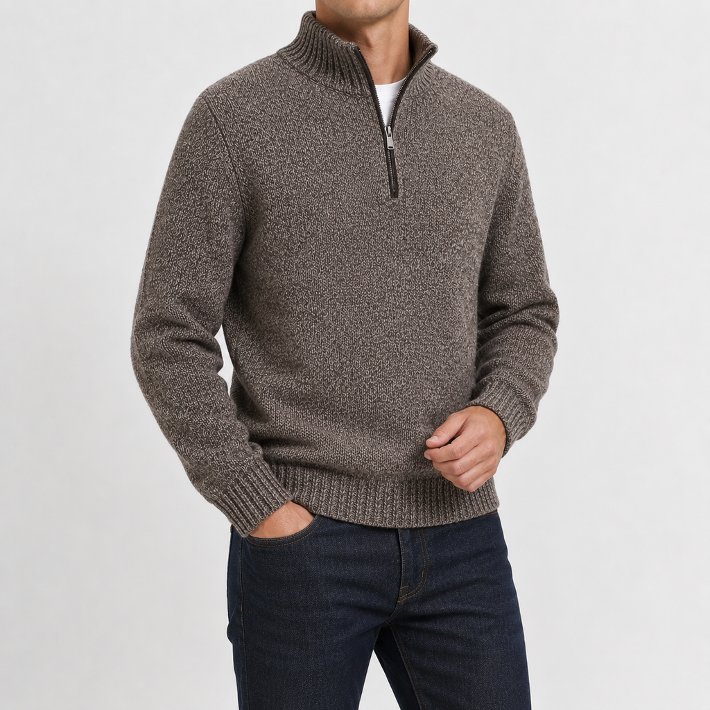 Men’s Quarter Zip Jumper – Long Sleeve Lapel Collar Casual Pullover