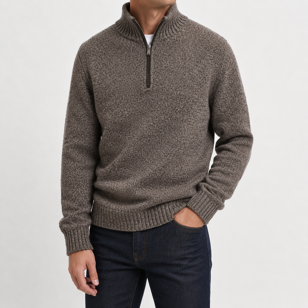 Men’s Quarter Zip Jumper – Long Sleeve Lapel Collar Casual Pullover