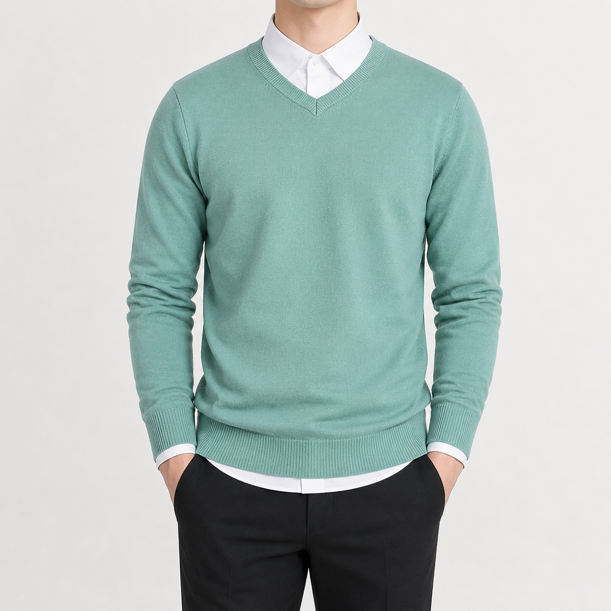 Men’s V Neck Jumper – Classic Knitted Long Sleeve Pullover