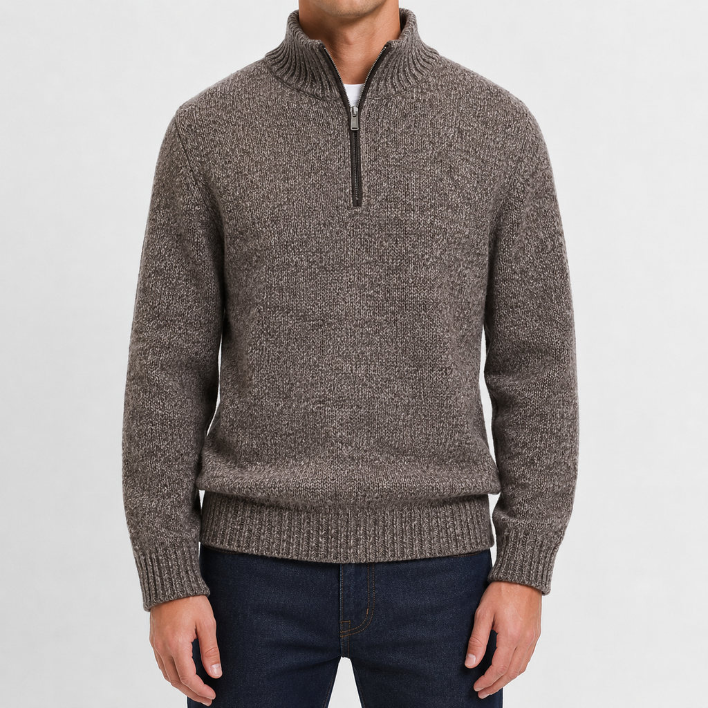 Men’s Quarter Zip Jumper – Long Sleeve Lapel Collar Casual Pullover