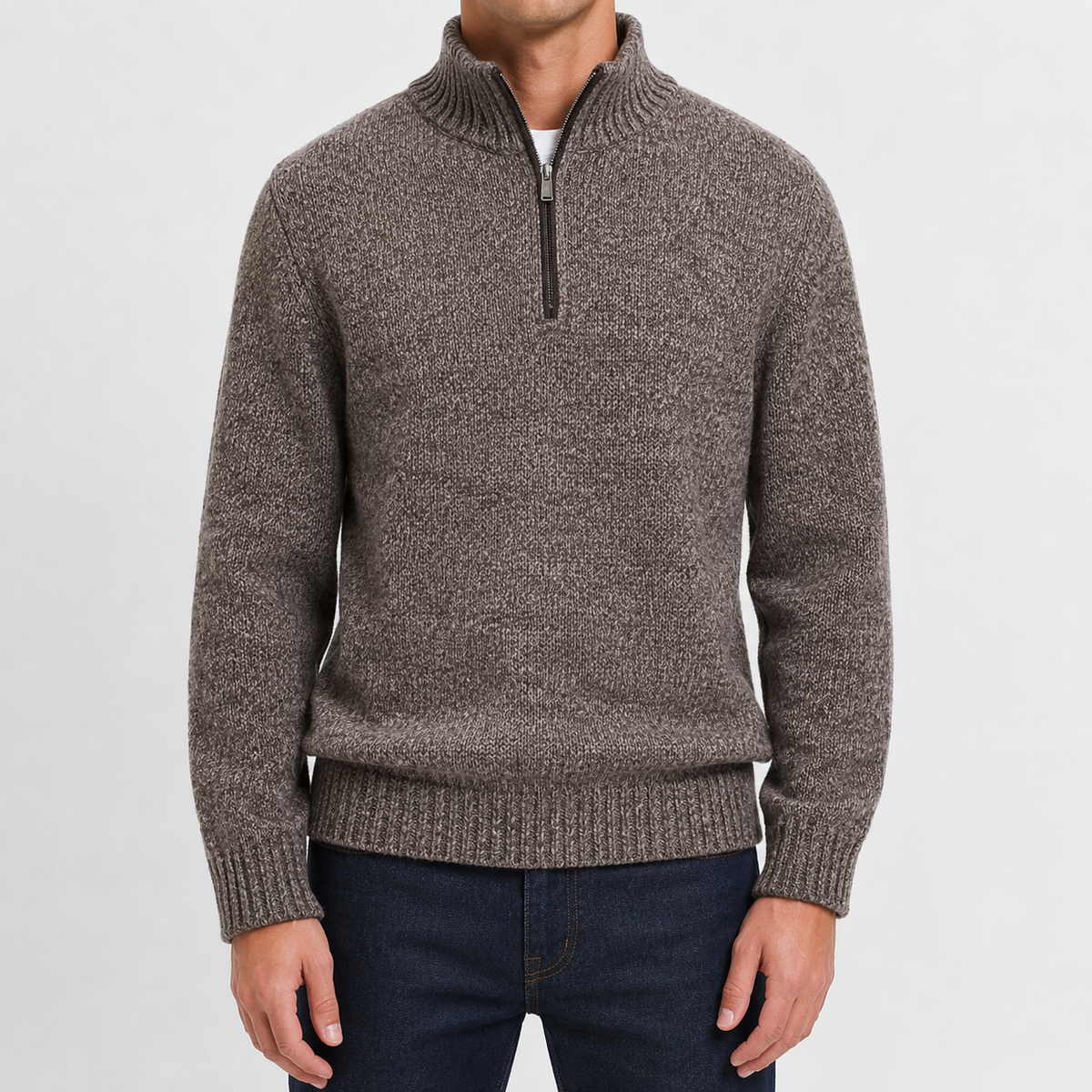 Men’s Quarter Zip Jumper – Long Sleeve Lapel Collar Casual Pullover
