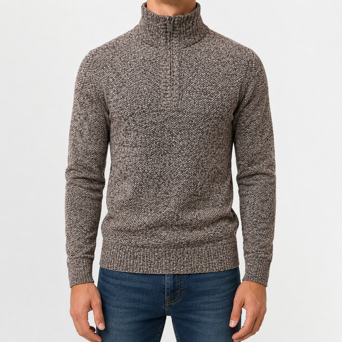 Men’s Quarter Zip Jumper – Plush High Neck Warm Knitted Pullover
