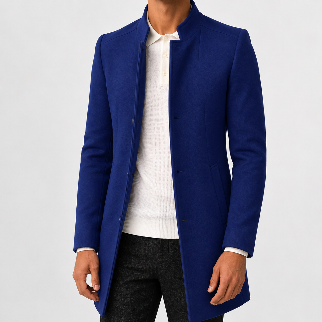 Men’s Overcoat – Slim Fit Solid Colour Long Coat for Smart Casual Wear