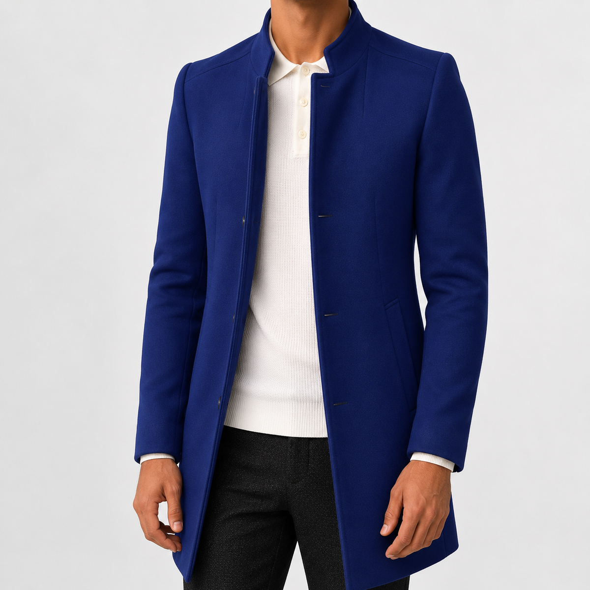 Men’s Overcoat – Slim Fit Solid Colour Long Coat for Smart Casual Wear