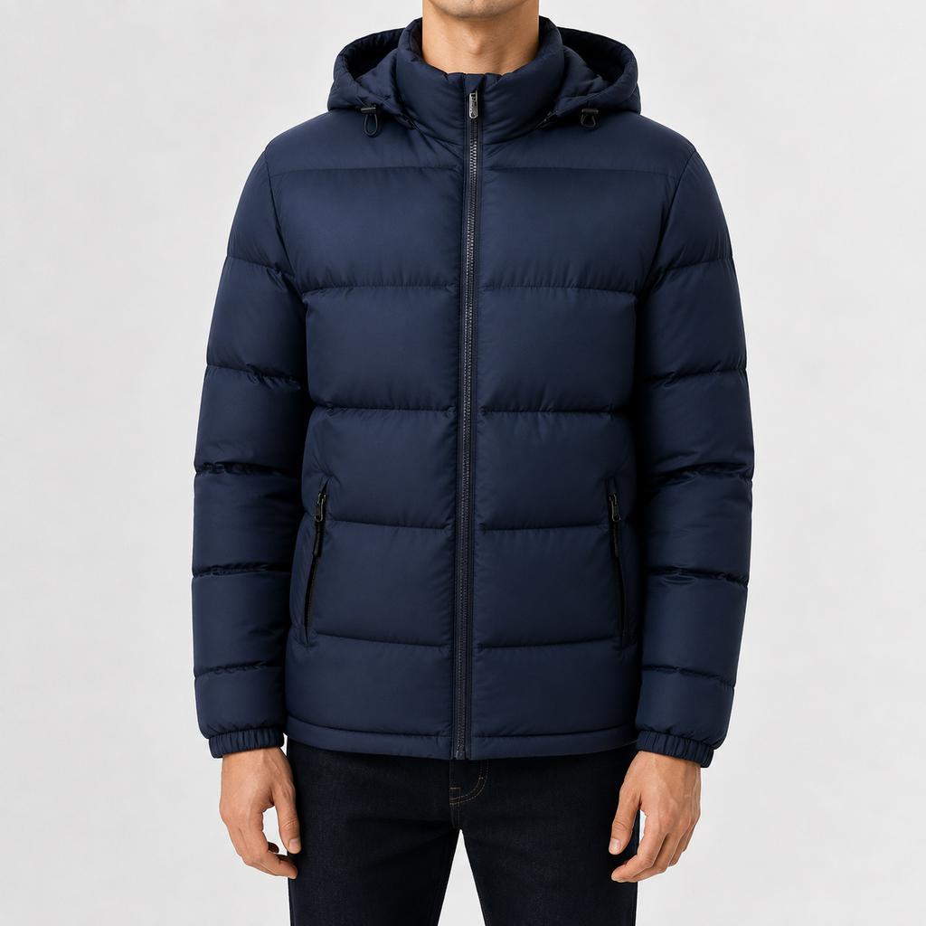 Men’s Hooded Quilted Jacket – Warm Padded Winter Coat with Hood