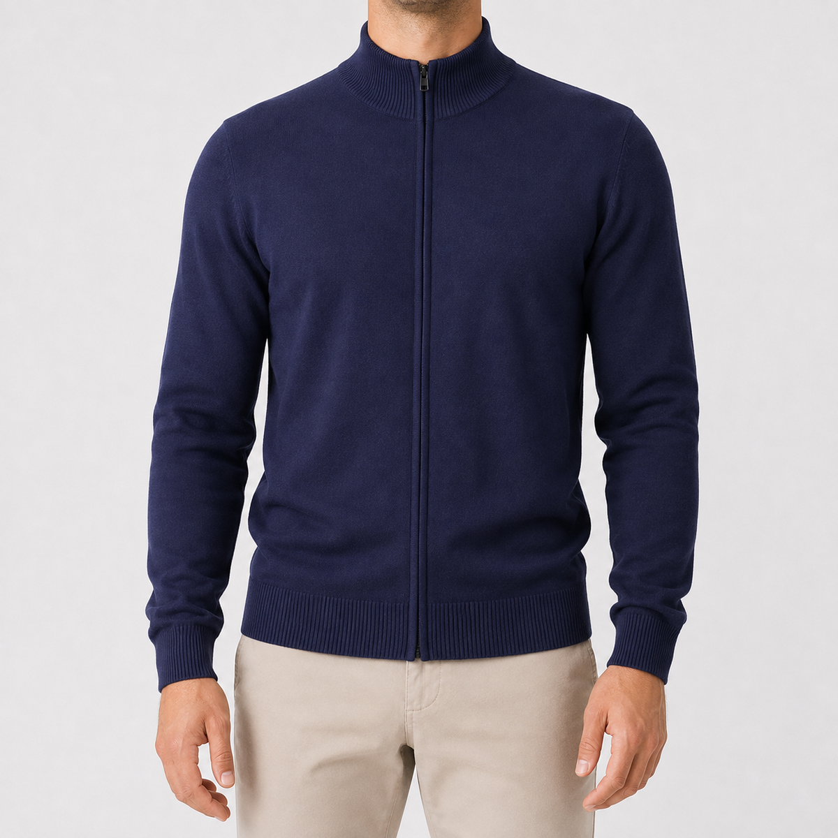 Men’s Zip Up Cardigan – Stand Collar Knitted Casual Jumper