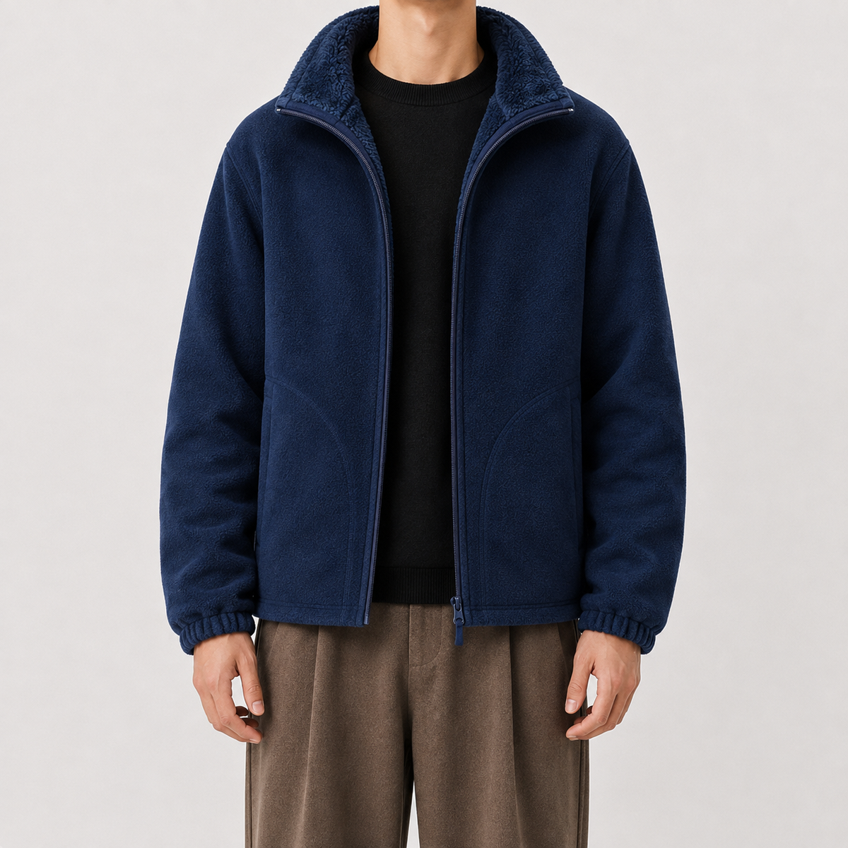 Men’s Reversible Fleece Jacket – Thickened Double-Sided Warm Casual Coat