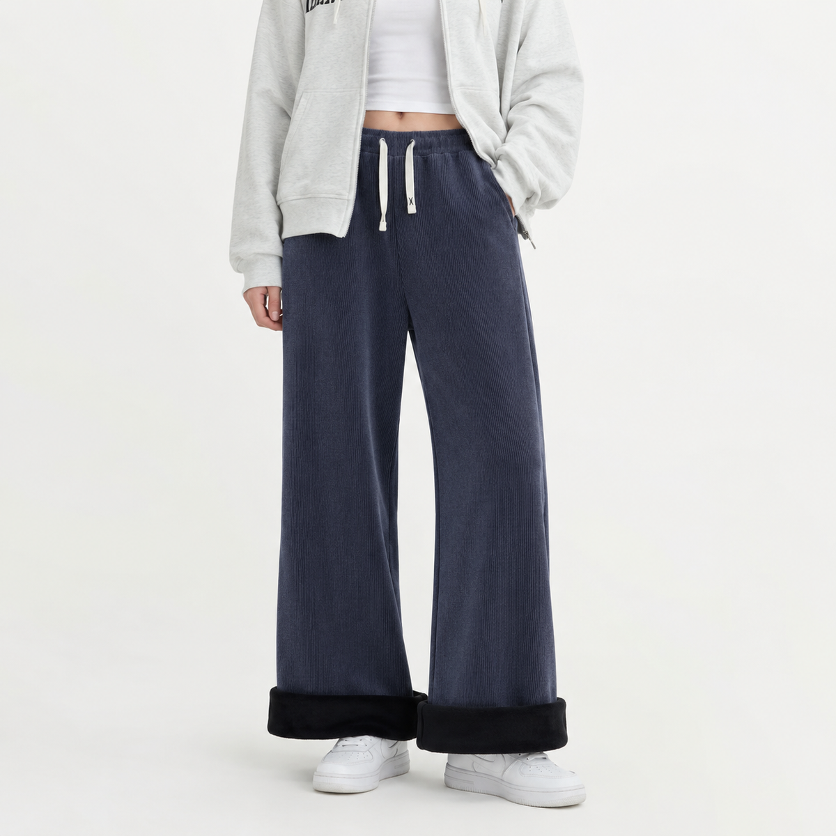Women’s Corduroy Trousers – Fleece Lined Wide Leg Winter Trousers