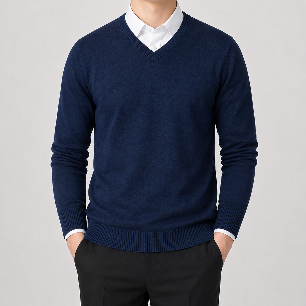 Men’s V Neck Jumper – Classic Knitted Long Sleeve Pullover