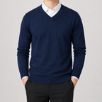 Men’s V Neck Jumper – Classic Knitted Long Sleeve Pullover