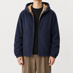 Men’s Fleece Jacket – Hooded Thickened Lambswool-Style Warm Cardigan Coat