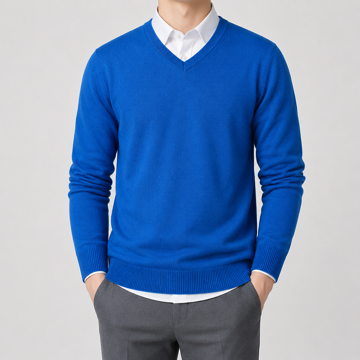 Men’s V Neck Jumper – Classic Knitted Long Sleeve Pullover