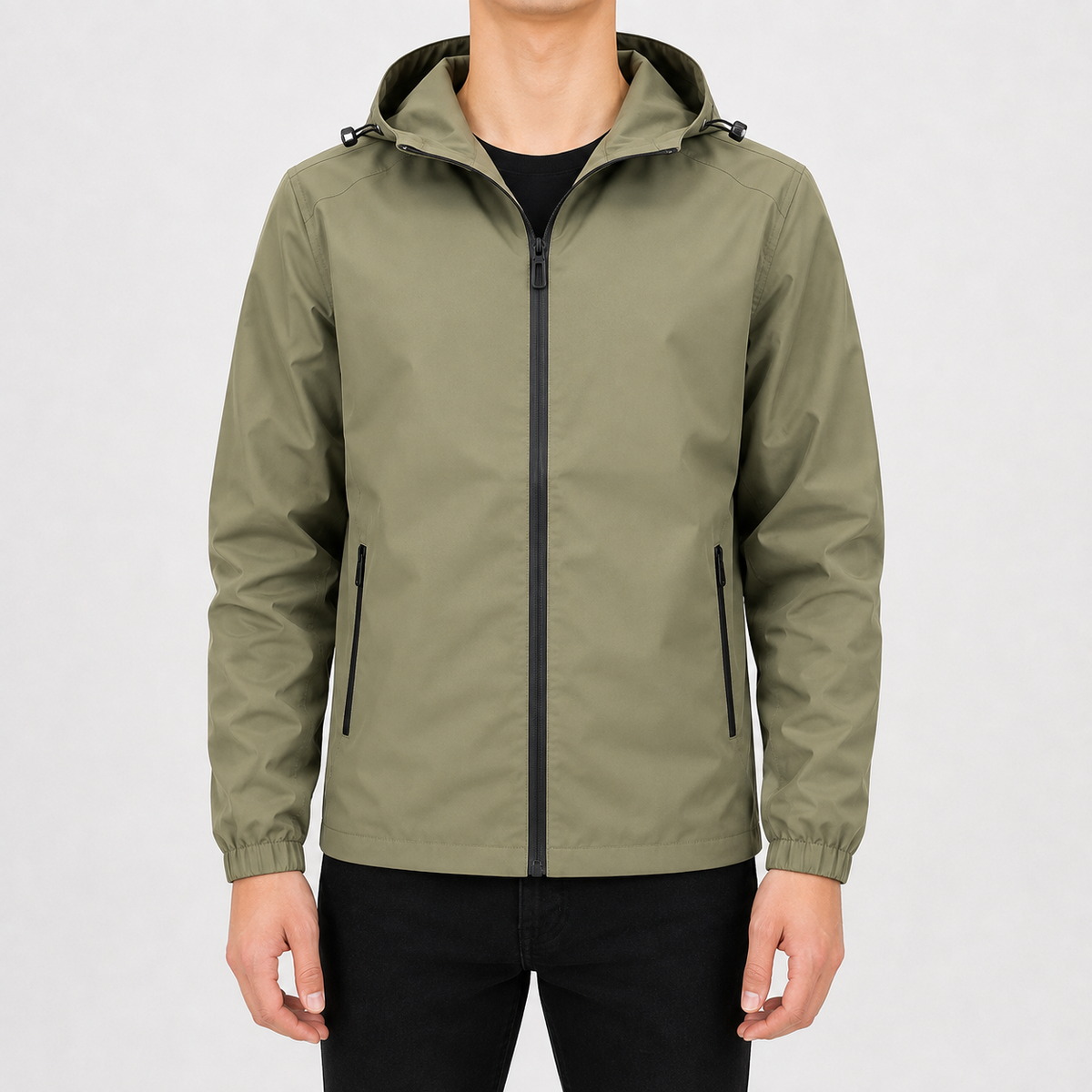 Men’s Waterproof Jacket – Hooded Casual Raincoat with Long Sleeves