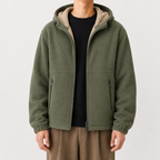 Men’s Fleece Jacket – Hooded Thickened Lambswool-Style Warm Cardigan Coat