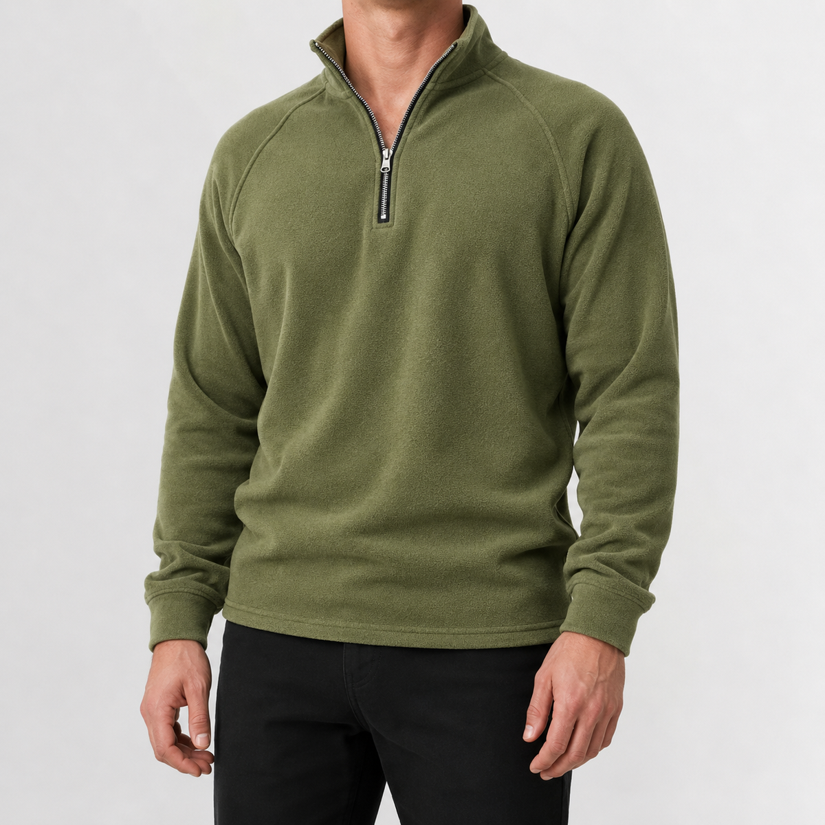 Men’s Fleece Quarter Zip – Slim Fit Stand Collar Warm Pullover Jumper