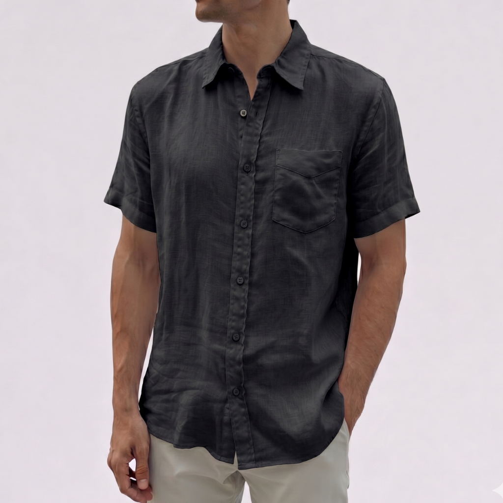 Men’s breathable short sleeve linen shirt