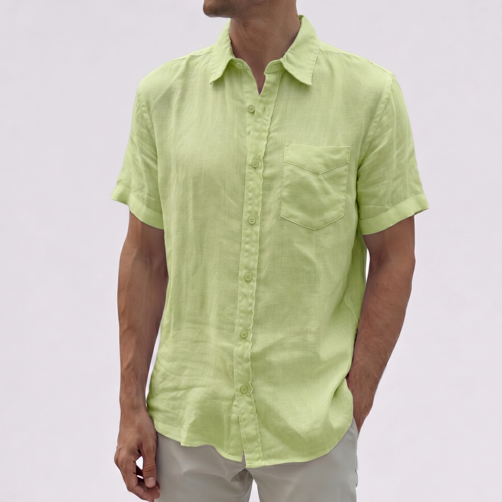 Men’s breathable short sleeve linen shirt