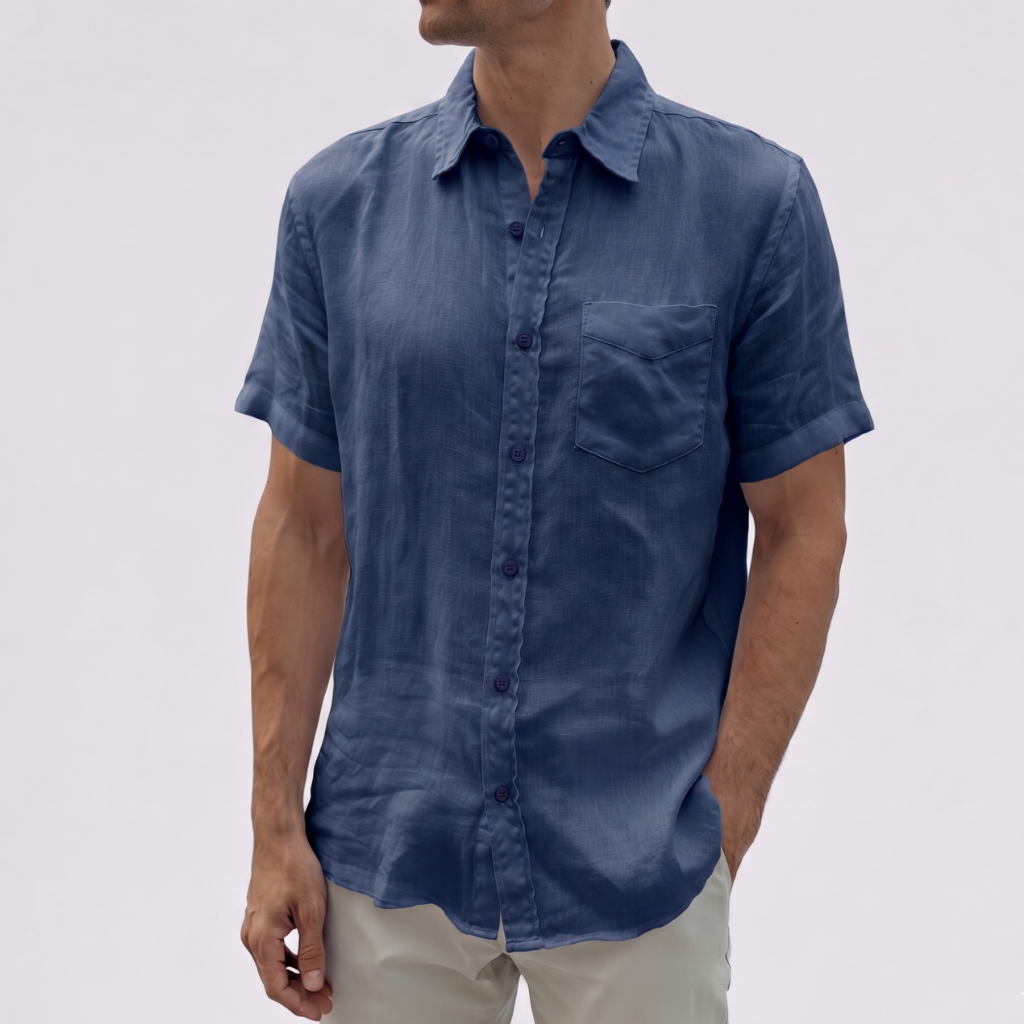 Men’s breathable short sleeve linen shirt