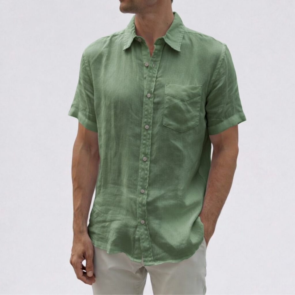 Men’s breathable short sleeve linen shirt