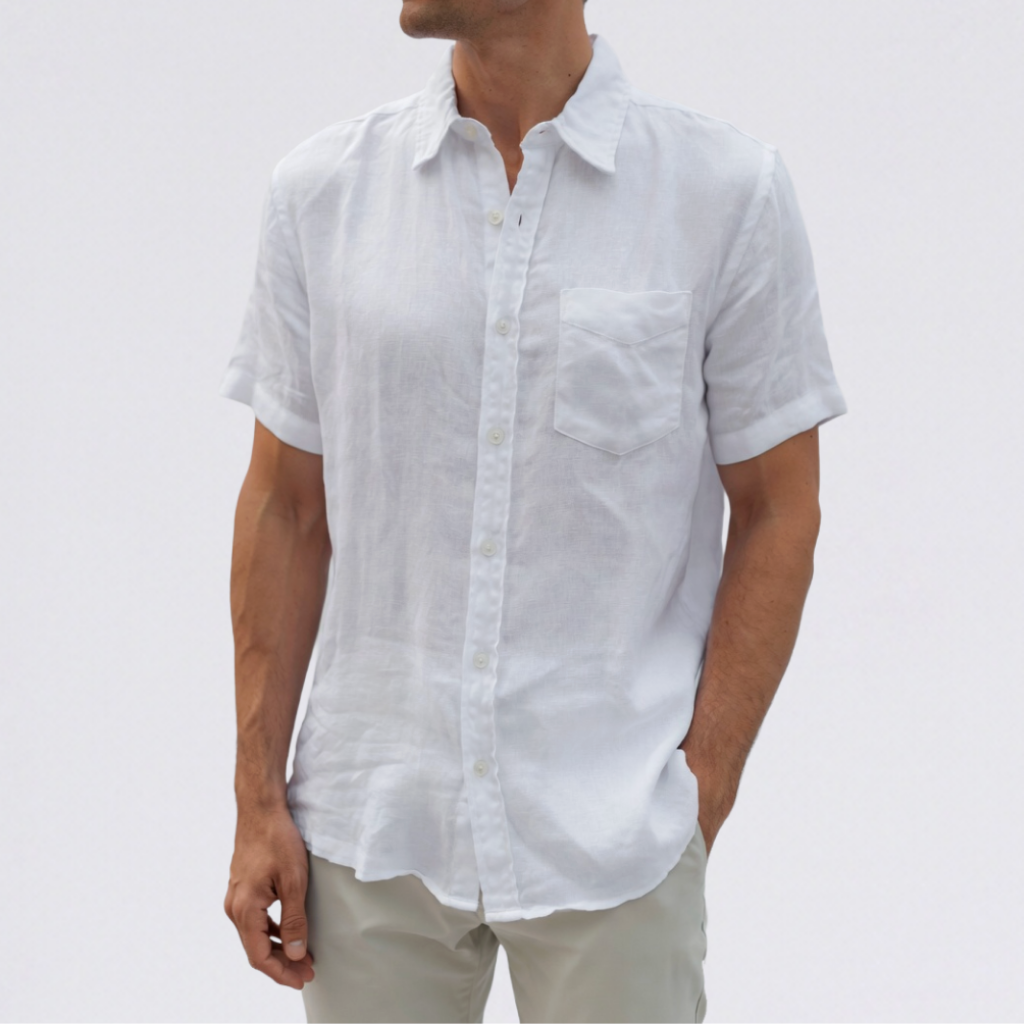 Men’s breathable short sleeve linen shirt