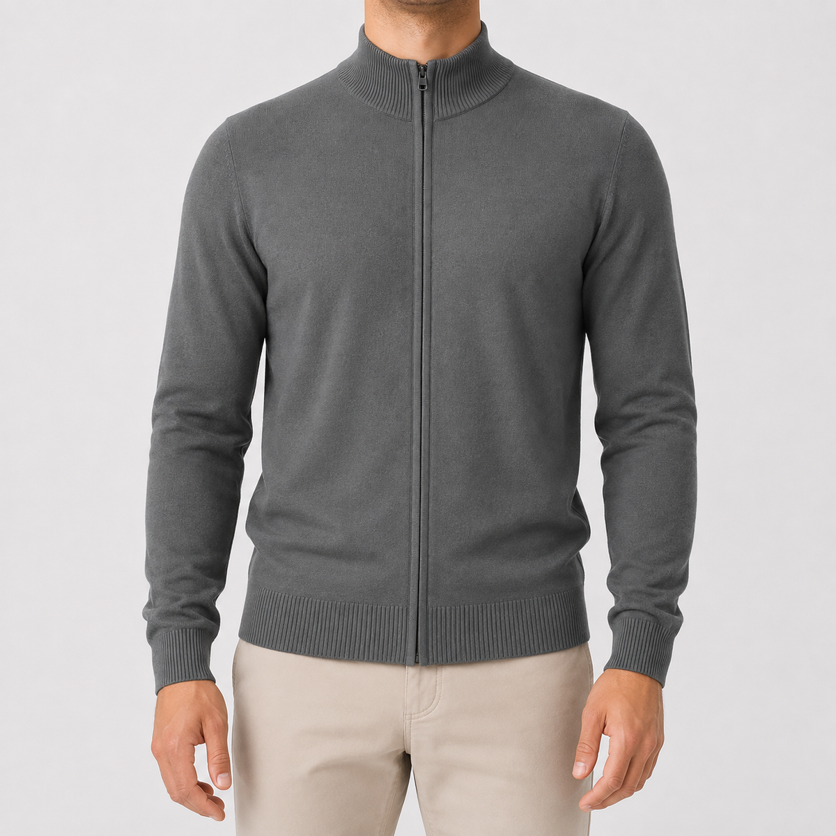 Men’s Zip Up Cardigan – Stand Collar Knitted Casual Jumper