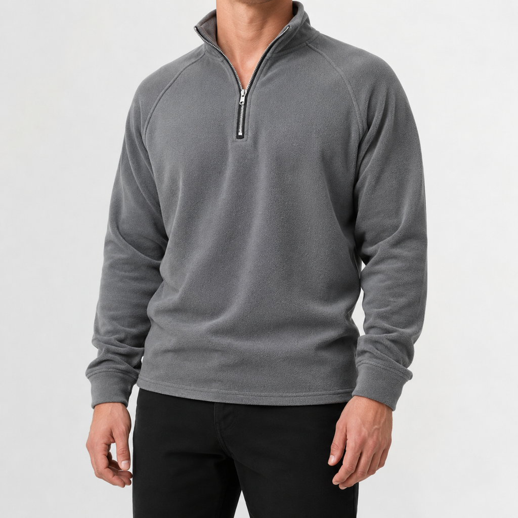 Men’s Fleece Quarter Zip – Slim Fit Stand Collar Warm Pullover Jumper