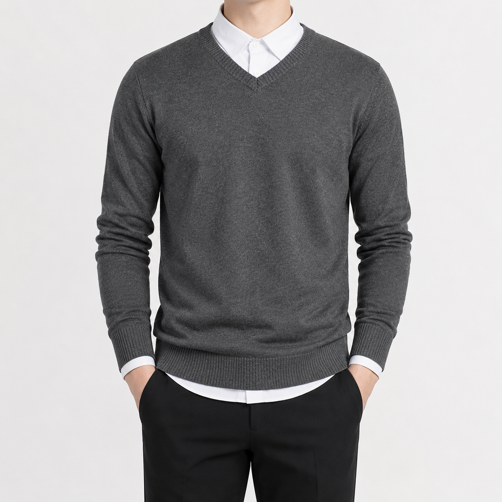Men’s V Neck Jumper – Classic Knitted Long Sleeve Pullover