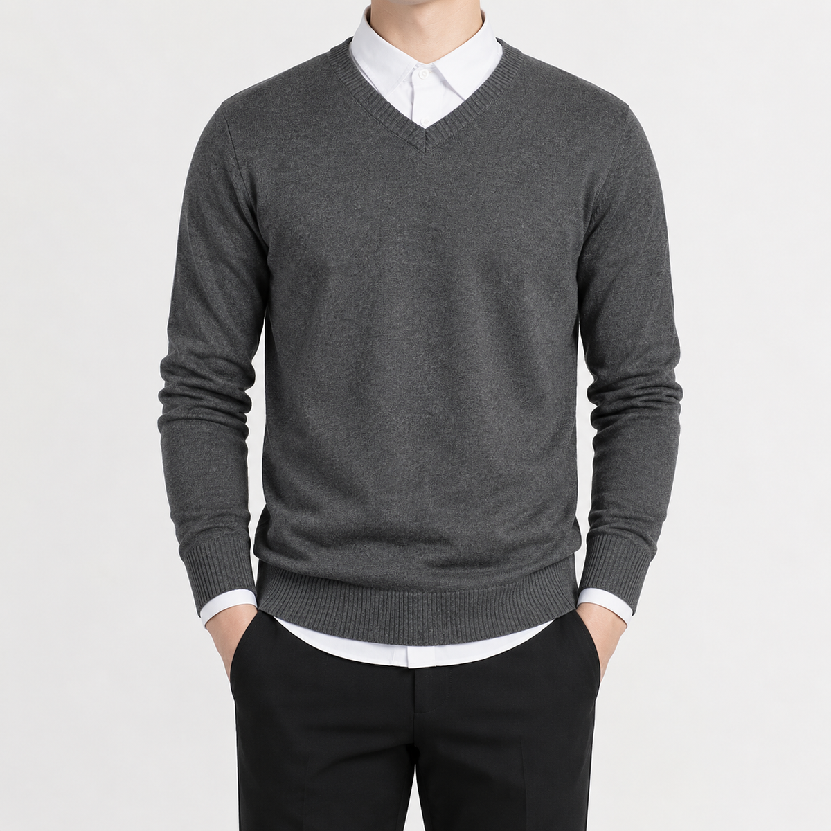 Men’s V Neck Jumper – Classic Knitted Long Sleeve Pullover