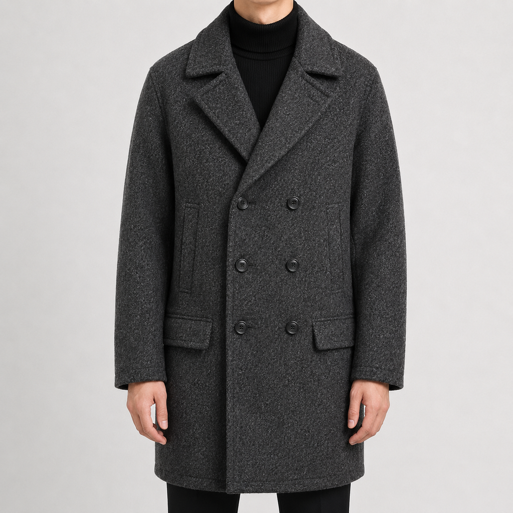 Men’s Trench Coat – Classic Double Breasted Wool-Style Long Coat