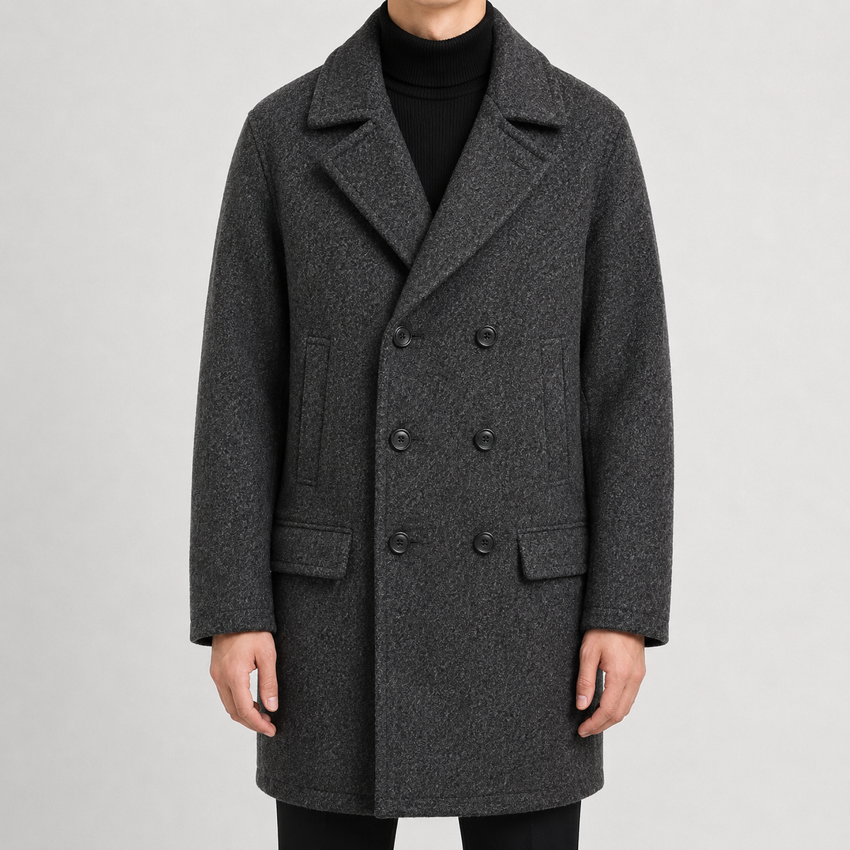 Men’s Trench Coat – Classic Double Breasted Wool-Style Long Coat