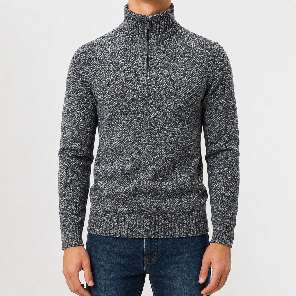 Men’s Quarter Zip Jumper – Plush High Neck Warm Knitted Pullover