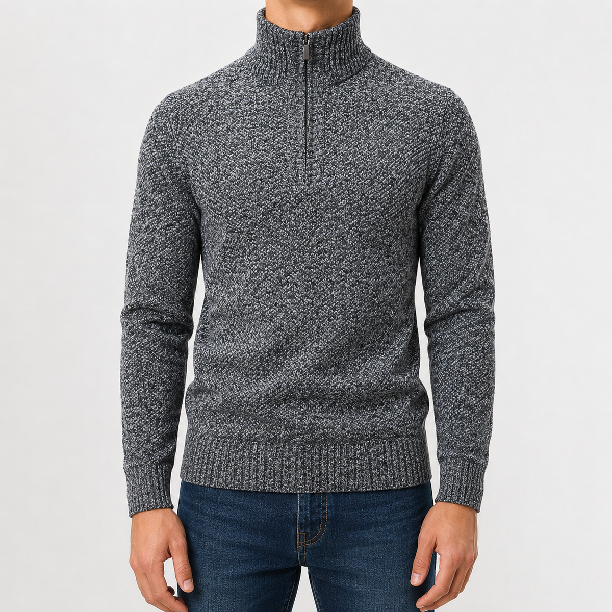 Men’s Quarter Zip Jumper – Plush High Neck Warm Knitted Pullover