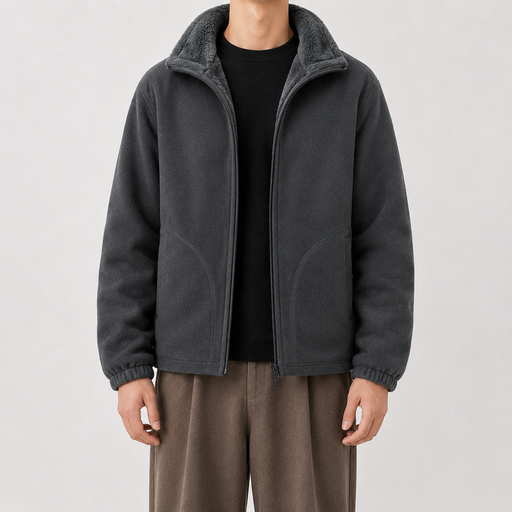 Men’s Reversible Fleece Jacket – Thickened Double-Sided Warm Casual Coat