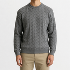 Men’s Cable Knit Jumper – Textured Knitted Long Sleeve Pullover