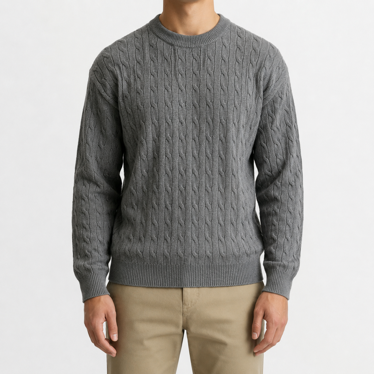 Men’s Cable Knit Jumper – Textured Knitted Long Sleeve Pullover