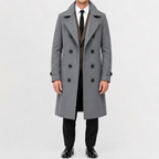 Men’s Trench Coat – Double Breasted Long Wool-Style Winter Overcoat