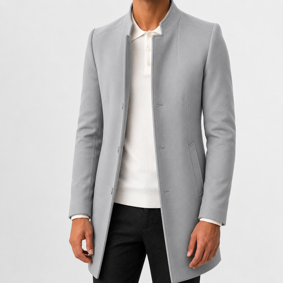 Men’s Overcoat – Slim Fit Solid Colour Long Coat for Smart Casual Wear