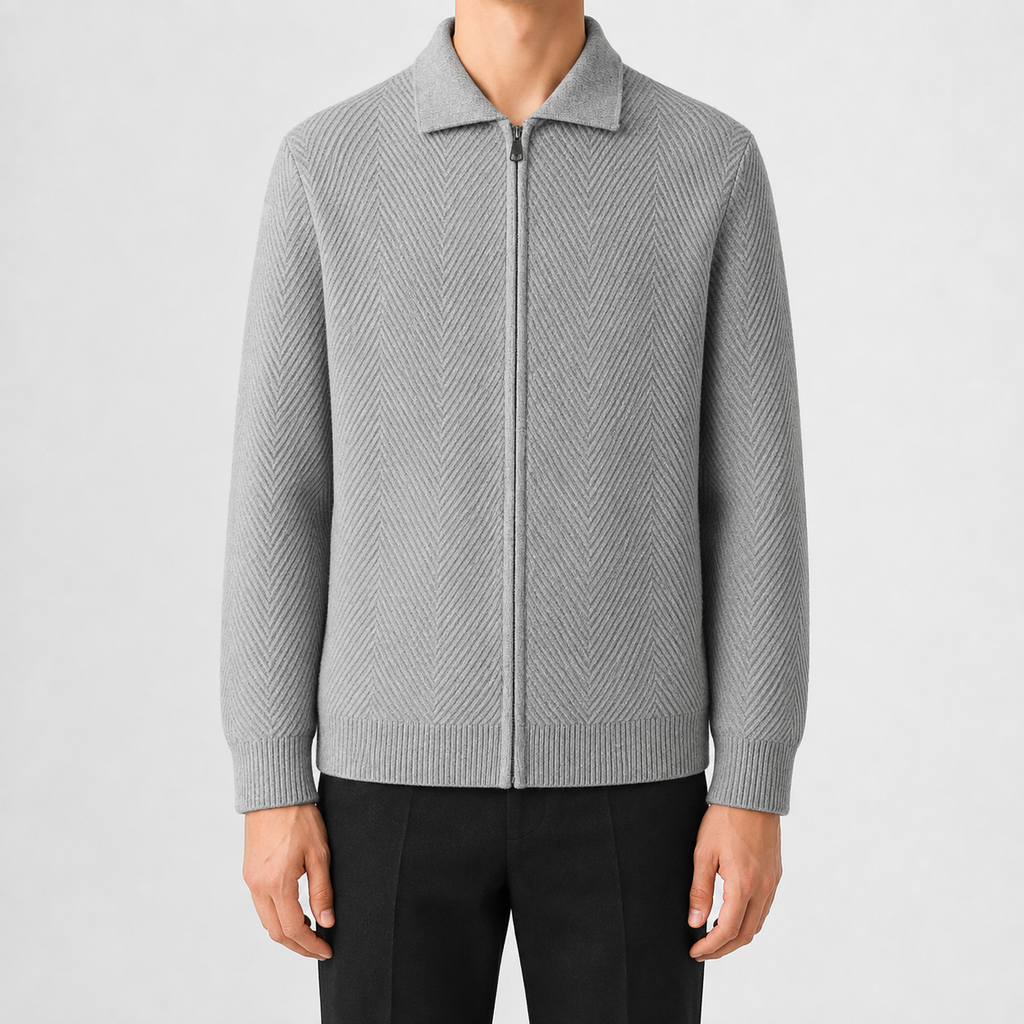 Men’s Knitted Cardigan – Full Zip Solid Colour Casual Jumper