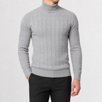 Men’s Cable Knit Jumper – Roll Neck Long Sleeve Knitted Pullover