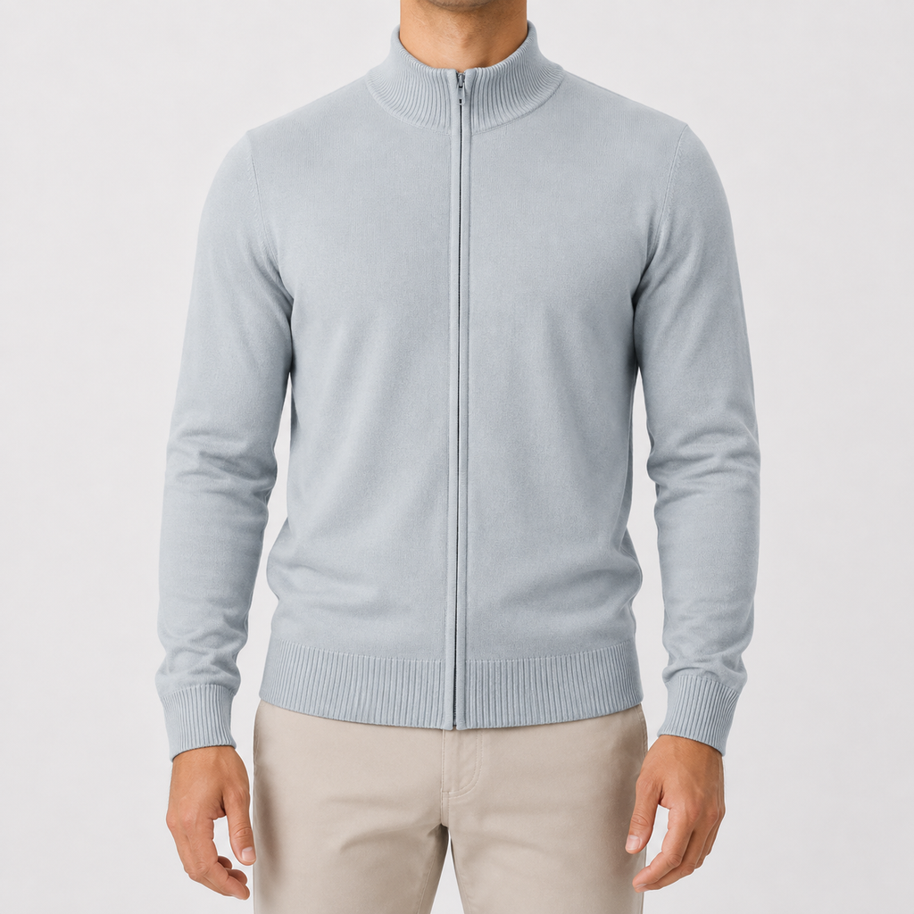 Men’s Zip Up Cardigan – Stand Collar Knitted Casual Jumper