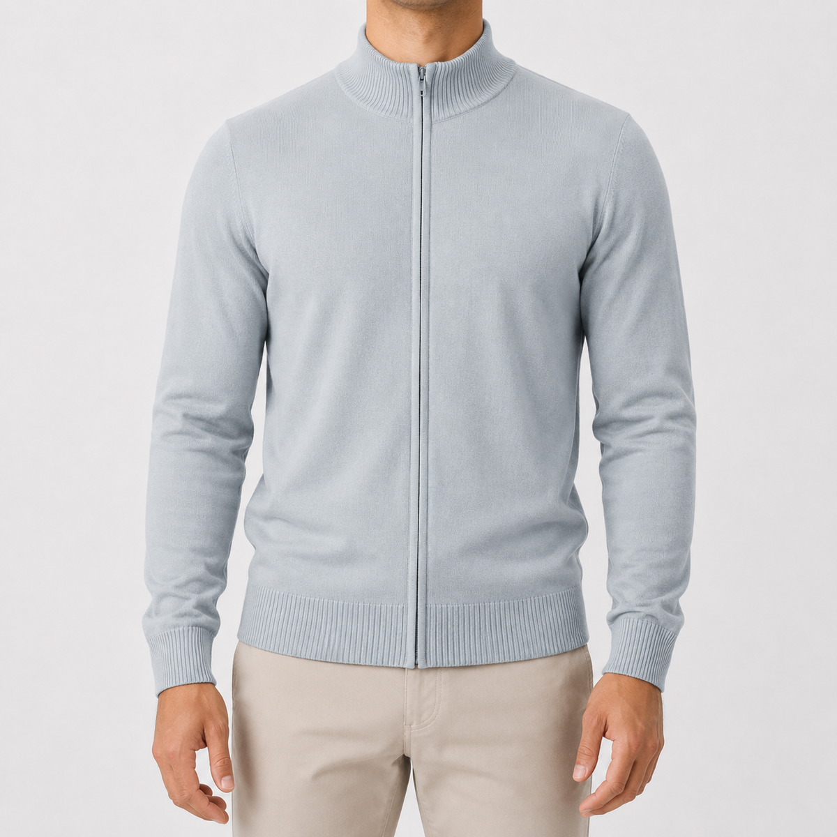 Men’s Zip Up Cardigan – Stand Collar Knitted Casual Jumper