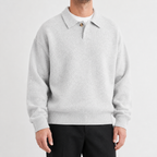 Men’s Polo Jumper – Relaxed Fit Knitted Pullover with Single Button Collar