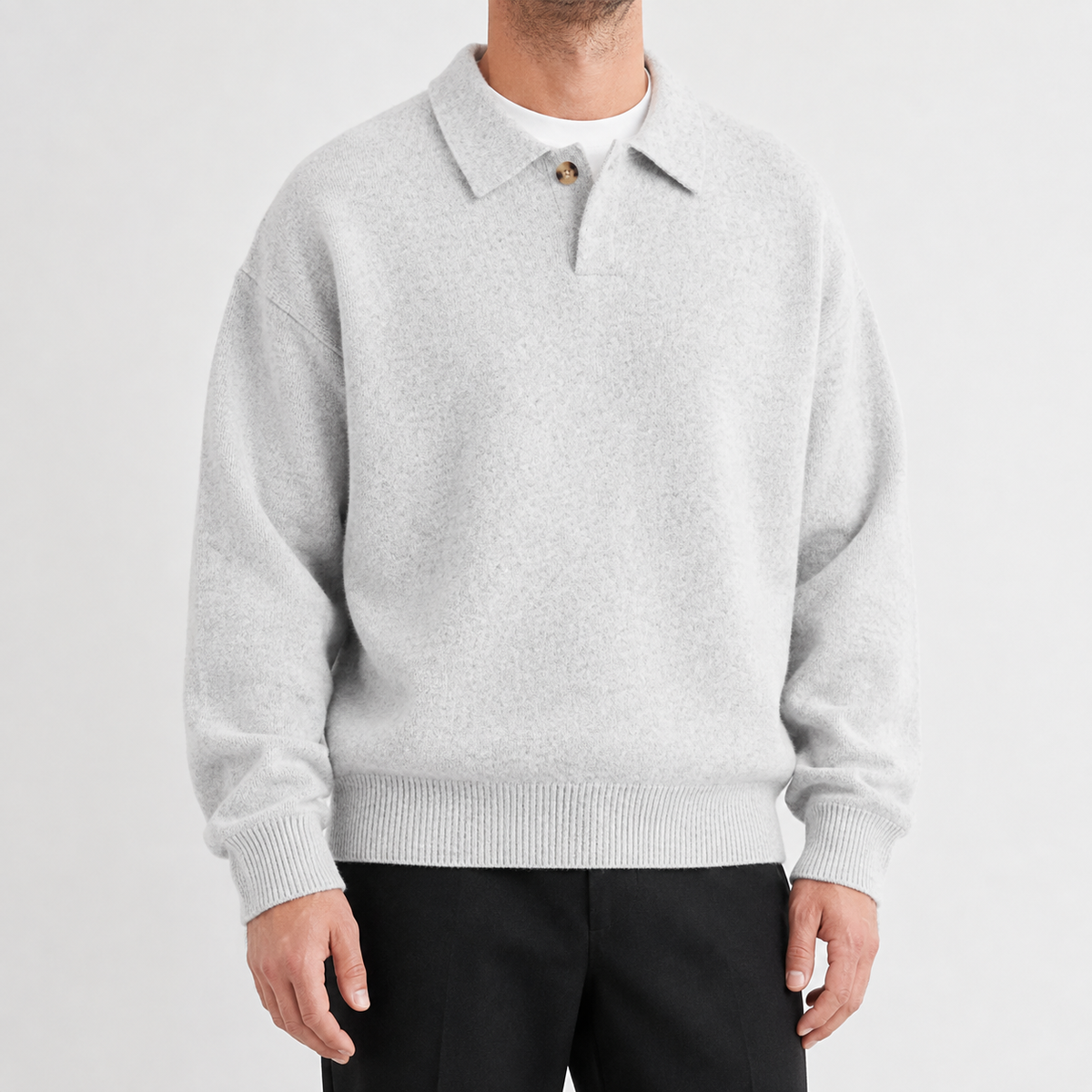 Men’s Polo Jumper – Relaxed Fit Knitted Pullover with Single Button Collar