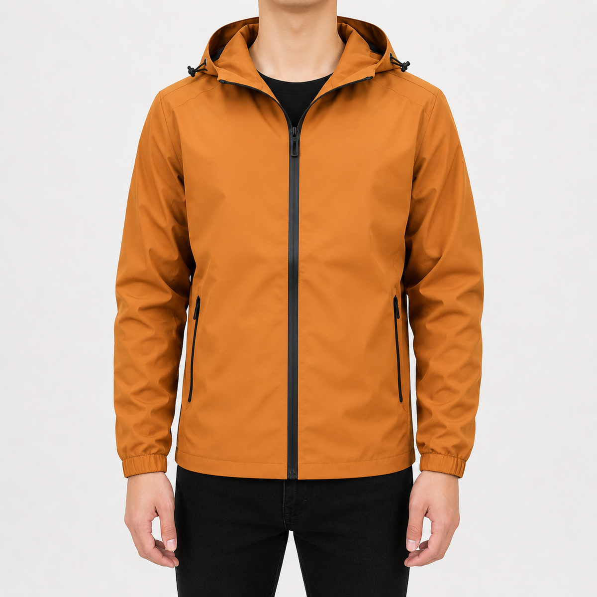 Men’s Waterproof Jacket – Hooded Casual Raincoat with Long Sleeves