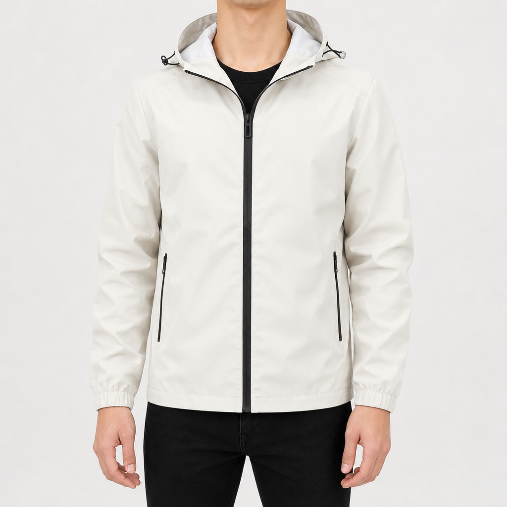 Men’s Waterproof Jacket – Hooded Casual Raincoat with Long Sleeves