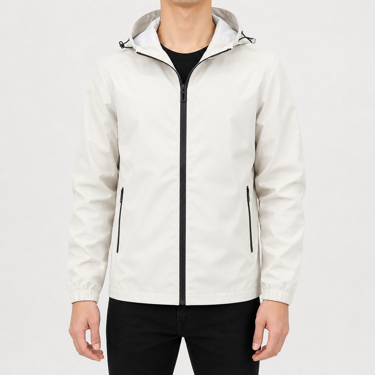 Men’s Waterproof Jacket – Hooded Casual Raincoat with Long Sleeves