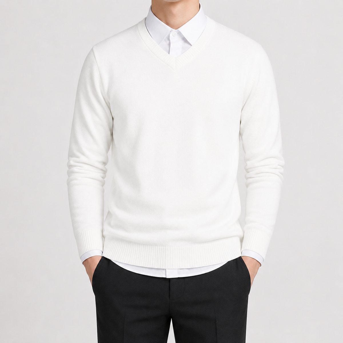 Men’s V Neck Jumper – Classic Knitted Long Sleeve Pullover