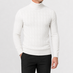 Men’s Cable Knit Jumper – Roll Neck Long Sleeve Knitted Pullover